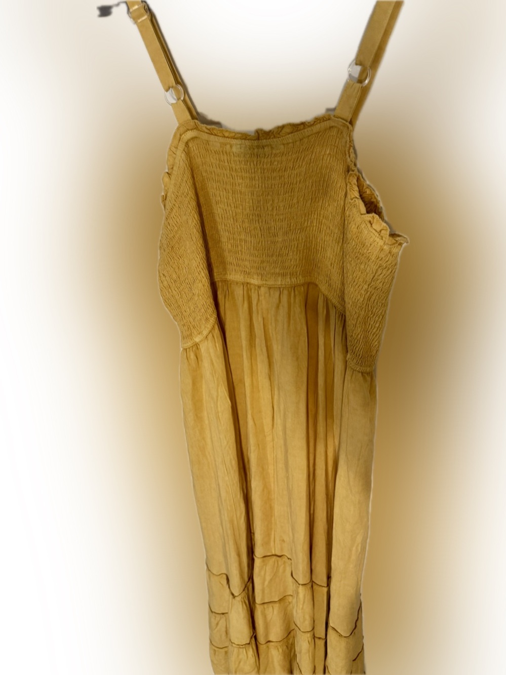 Mlle Gabrielle Mustard Smocked Maxi Dress | Size 1X